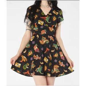 Dangerfield Dinosaur Print Dress Sz 16 Black Organic Cotton Quirky Alt Plus Size
